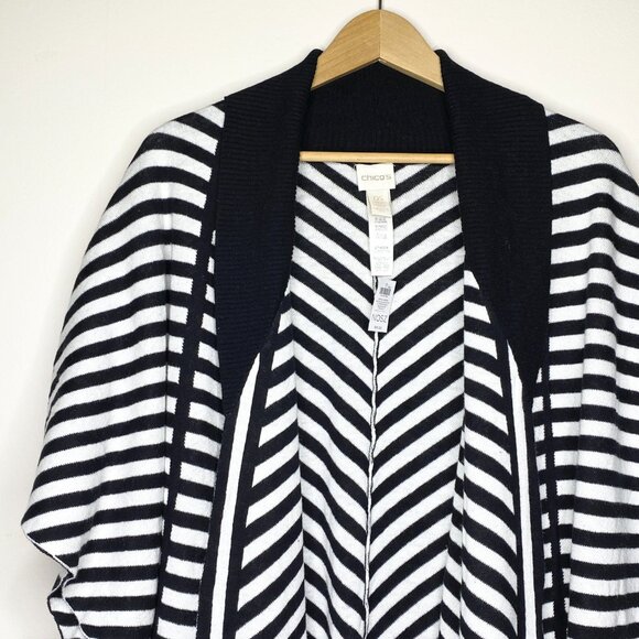 NWT Chico's Striped Sabrina Shawl Ruana Covering Black White Stripe One Size - Picture 2 of 10